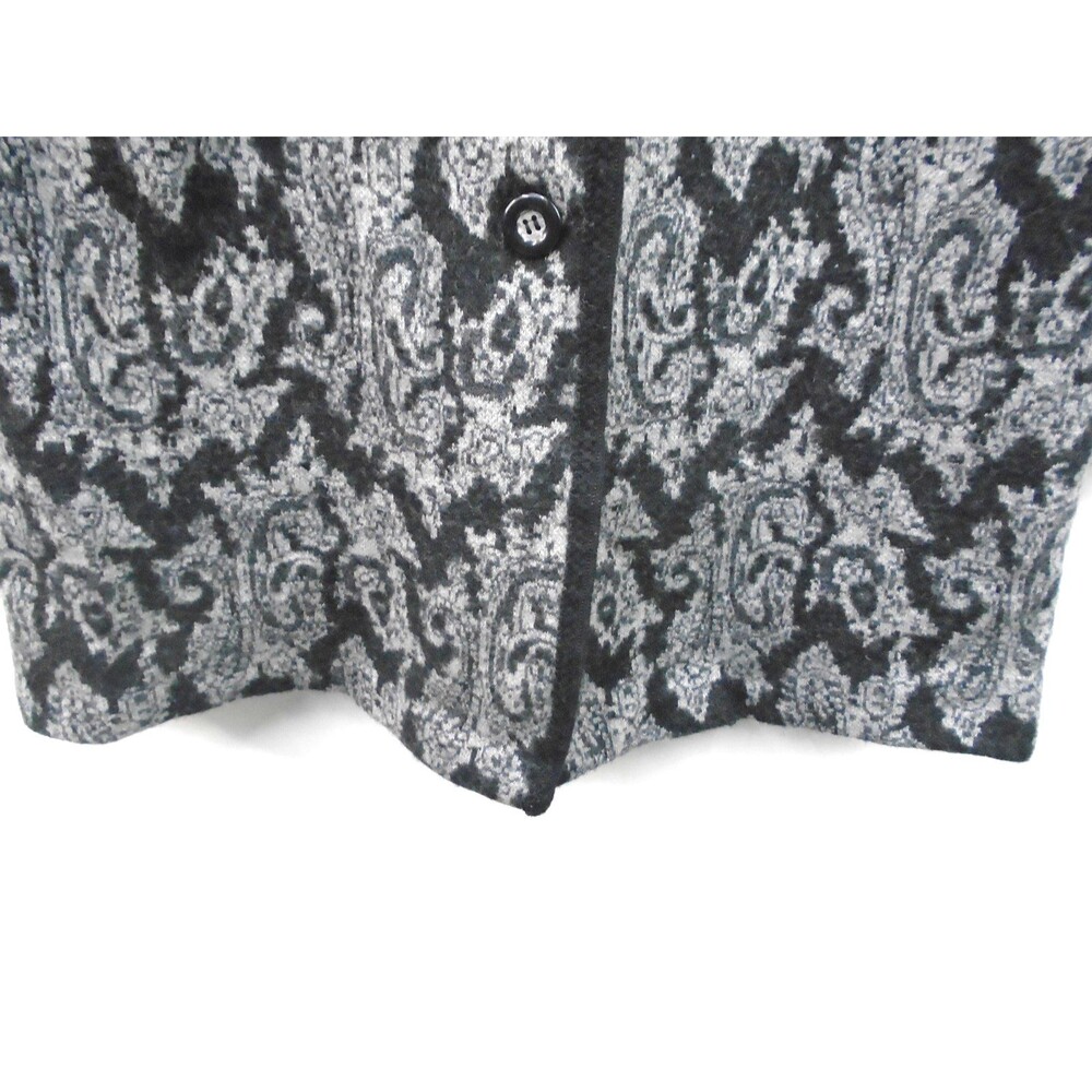 Cambridge Dry Goods Womens Size L Sweater Coat 100% Wool Black Gray Paisley - Picture 7 of 11